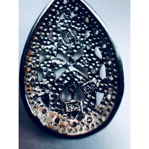 Estate 925 Sterling Silver Teardrop Filigree Pendant Necklace Marcasite Style - Picture 9 of 9